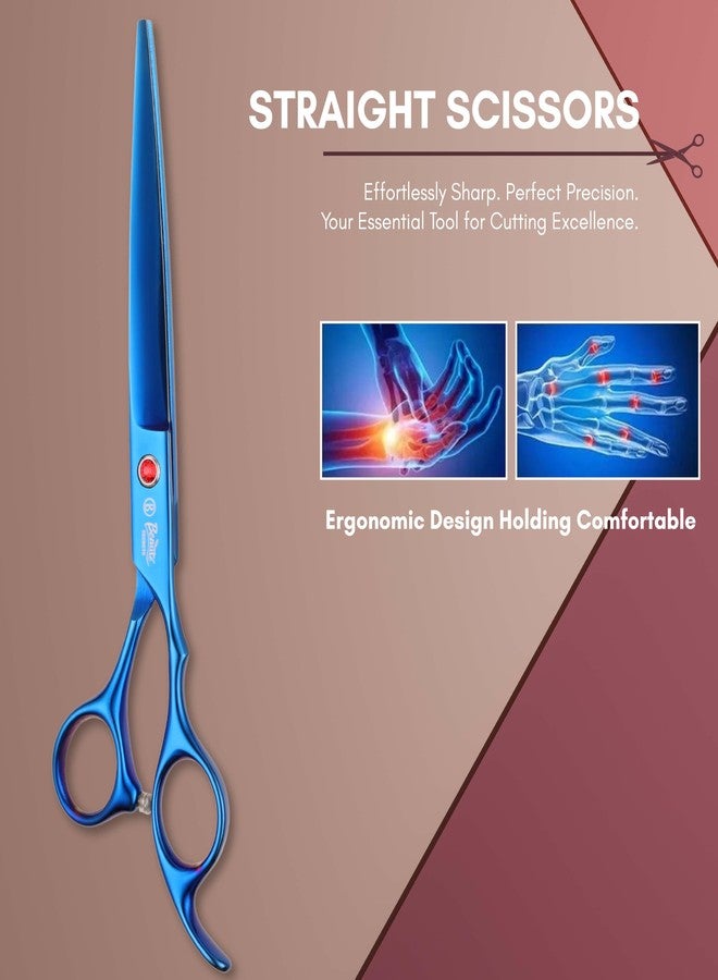 Beauté Secrets Hair Cutting Scissors 7 Inches Professional Dog Cat Grooming Shears with Round Blunt Tip Stainless Steel, Dog Curved Scissors for Grooming Cats Dogs Grooming Tools, Blue (Straight) - Image 3