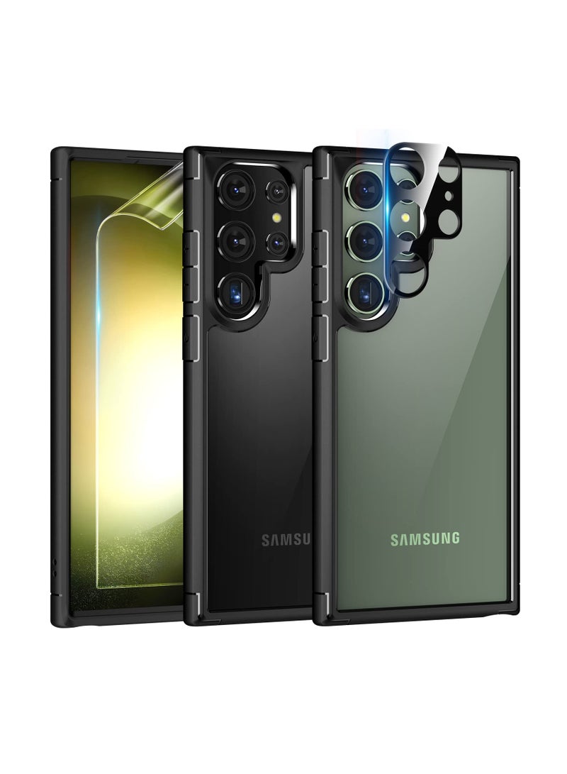Aookay 5-in-1 for Samsung Galaxy S24 Ultra Case, Not Yellowing, with 2 TPU Film Screen Protector + 2 Camera Lens Protector, Military Grade Drop Protection Shockproof Slim for S24 Ultra Case - Black - Image 1