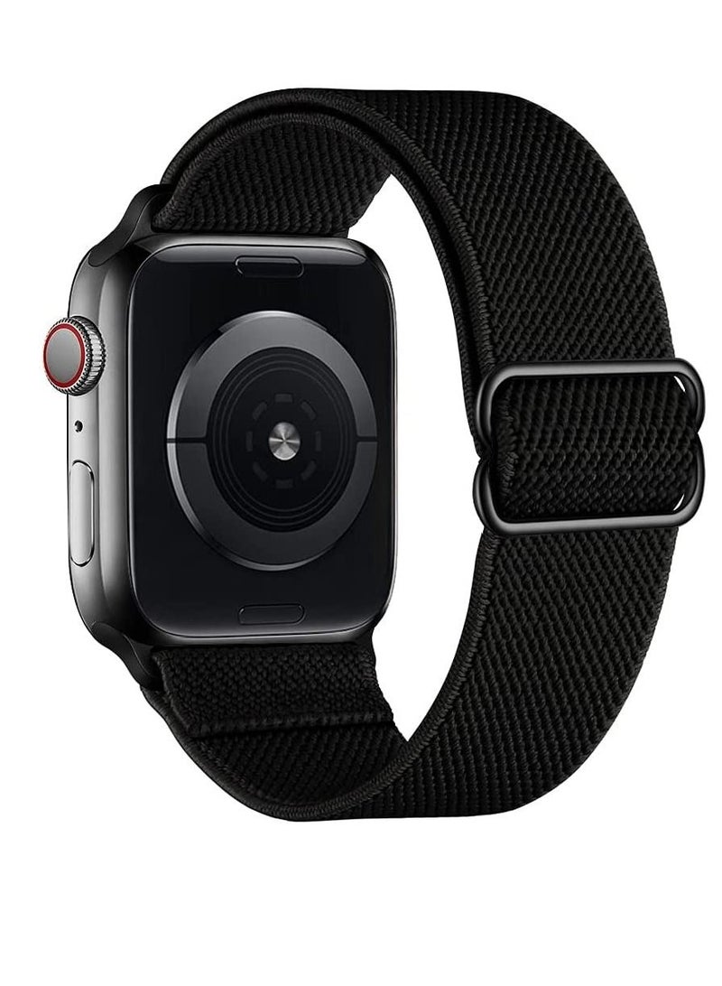 Phone Planet Nylon Solo Loop Bands Compatible with Apple Watch 42mm 44mm, Adjustable Stretch Braided Sport Elastics Women Men Strap Compatible with iWatch Series 6/5/4/3/2/1 SE, Black