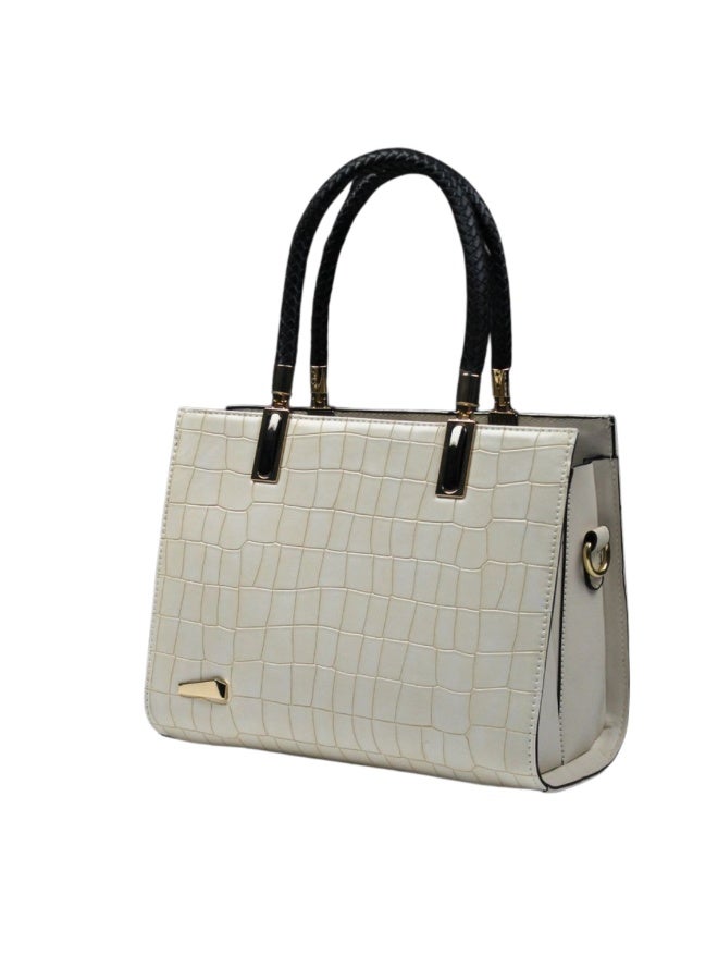 Medium crocodile-textured handbag -beige
