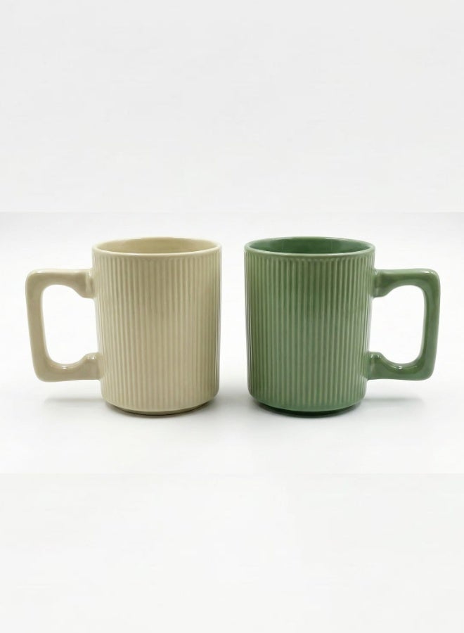 Set of 2 – Premium  Mugs – Modern Ribbed Coffee & Tea Cups – Comfortable Handle