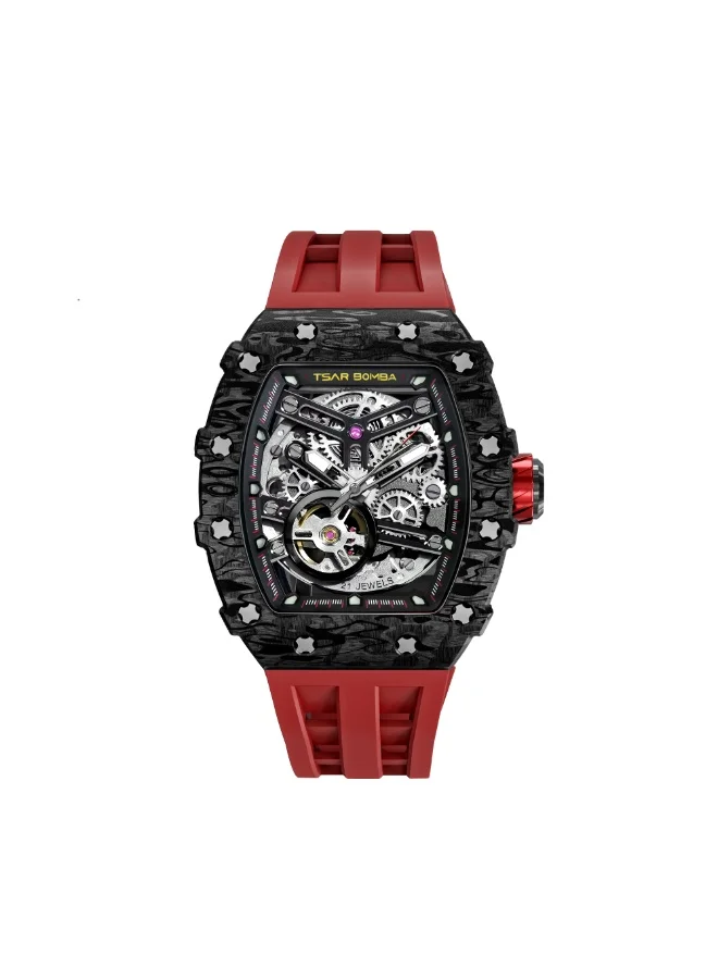 TSAR BOMBA Tsar Bomba Men's Watch Automatic Skeleton Mechanism Watch Luxury Sapphire Barrel Waterproof 50 m Durable Brand Rectangular Diving Sport Military Gift Man