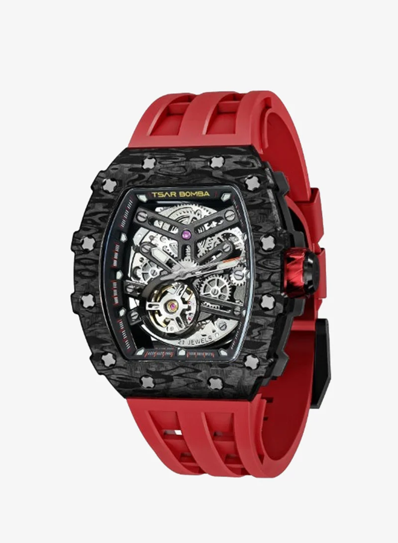 Tsar Bomba Men's Watch Automatic Skeleton Mechanism Watch Luxury Sapphire Barrel Waterproof 50 m Durable Brand Rectangular Diving Sport Military Gift Man