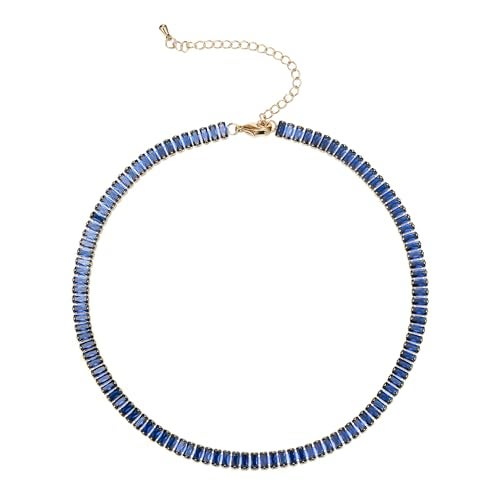 FANZE Sparkly Tennis Necklaces for Women Sapphire Cubic Zirconia Gold Plated Choker Necklace Dainty Jewelry Gifts for Holiday - Image 1