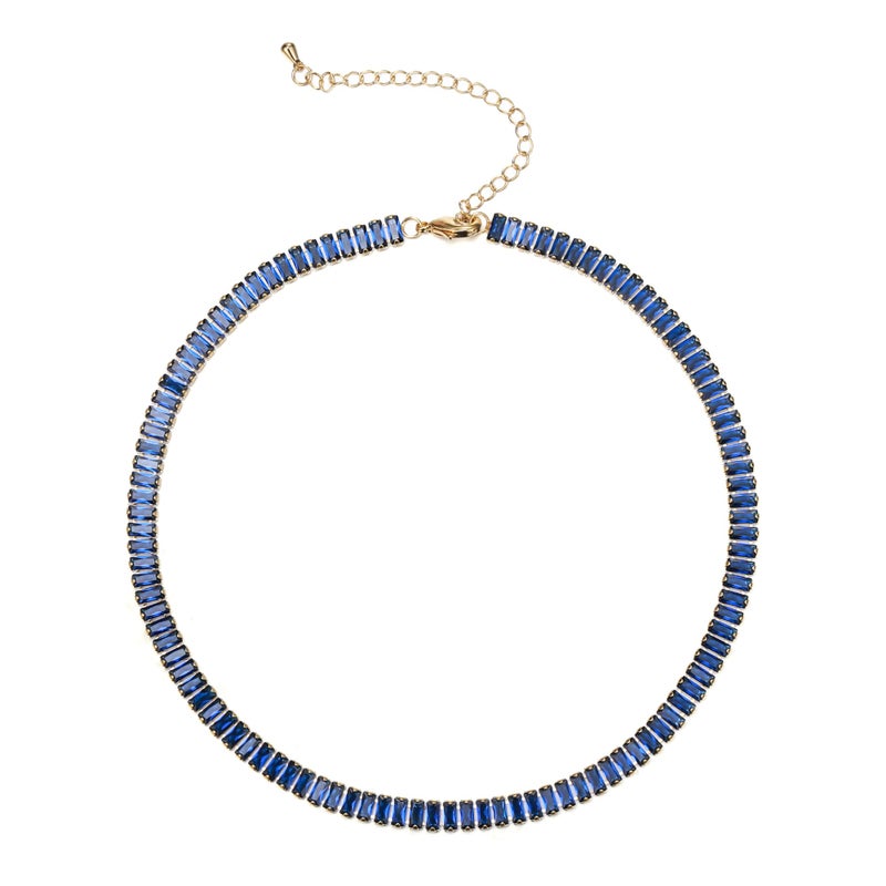 FANZE Sparkly Tennis Necklaces for Women Sapphire Cubic Zirconia Gold Plated Choker Necklace Dainty Jewelry Gifts for Holiday - Image 2