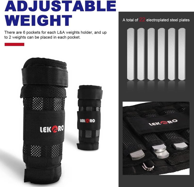 LEKÄRO Adjustable Wrist Ankle Weights with Removable Steel Bars, 1 Pair Arm Leg Weights for Men Women, No Sand Leakage, for Walking Jogging Yoga Fitness - Image 2