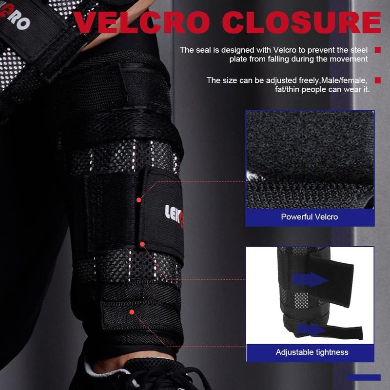 LEKÄRO Adjustable Wrist Ankle Weights with Removable Steel Bars, 1 Pair Arm Leg Weights for Men Women, No Sand Leakage, for Walking Jogging Yoga Fitness - Image 3
