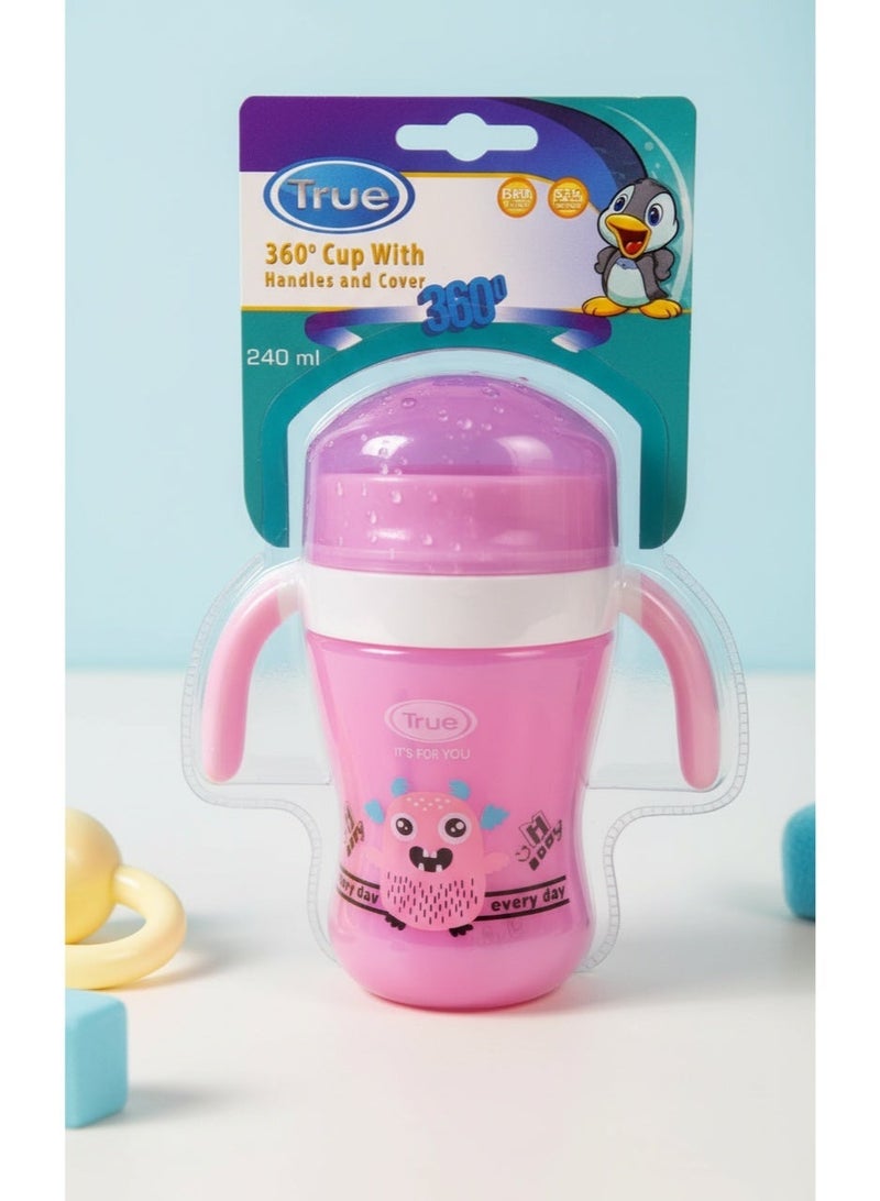 ترو كوب الشرب ترو 360 درجة مع مقابض وغطاء | سعة 240 مل | مقاوم للانسكاب | حافة شرب 360 درجة | مقابض مريحة وسهلة الإمساك | مناسب للأطفال من عمر 12 شهرًا فما فوق | خالٍ من مادة BPA | وردي - Image 1