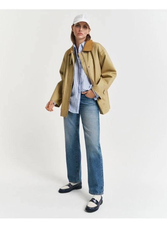 غانت قميص كتان مخطط مريح من جانت