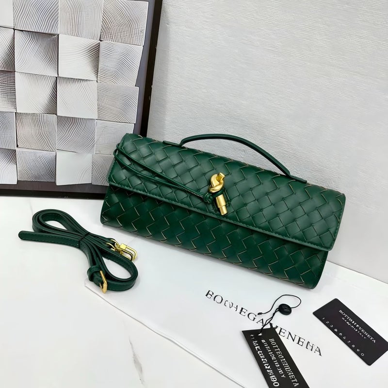 Bv Style Hand-Woven Bag, Single-Shoulder Baguette Bag, Fashionable And Exquisite Horizontal Clutch Evening Bag, Women'S Crossbody Bag - Image 2
