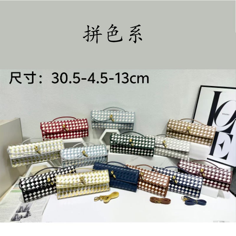 Bv Style Hand-Woven Bag, Single-Shoulder Baguette Bag, Fashionable And Exquisite Horizontal Clutch Evening Bag, Women'S Crossbody Bag - Image 5
