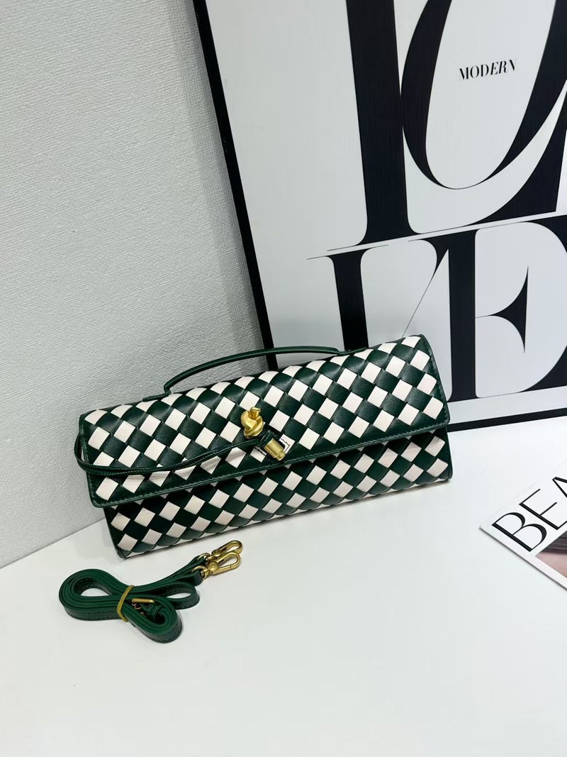 Bv Style Hand-Woven Bag, Single-Shoulder Baguette Bag, Fashionable And Exquisite Horizontal Clutch Evening Bag, Women'S Crossbody Bag - Image 1