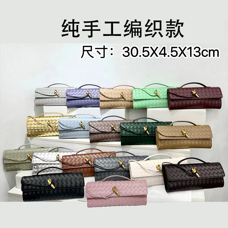 Bv Style Hand-Woven Bag, Single-Shoulder Baguette Bag, Fashionable And Exquisite Horizontal Clutch Evening Bag, Women'S Crossbody Bag - Image 3
