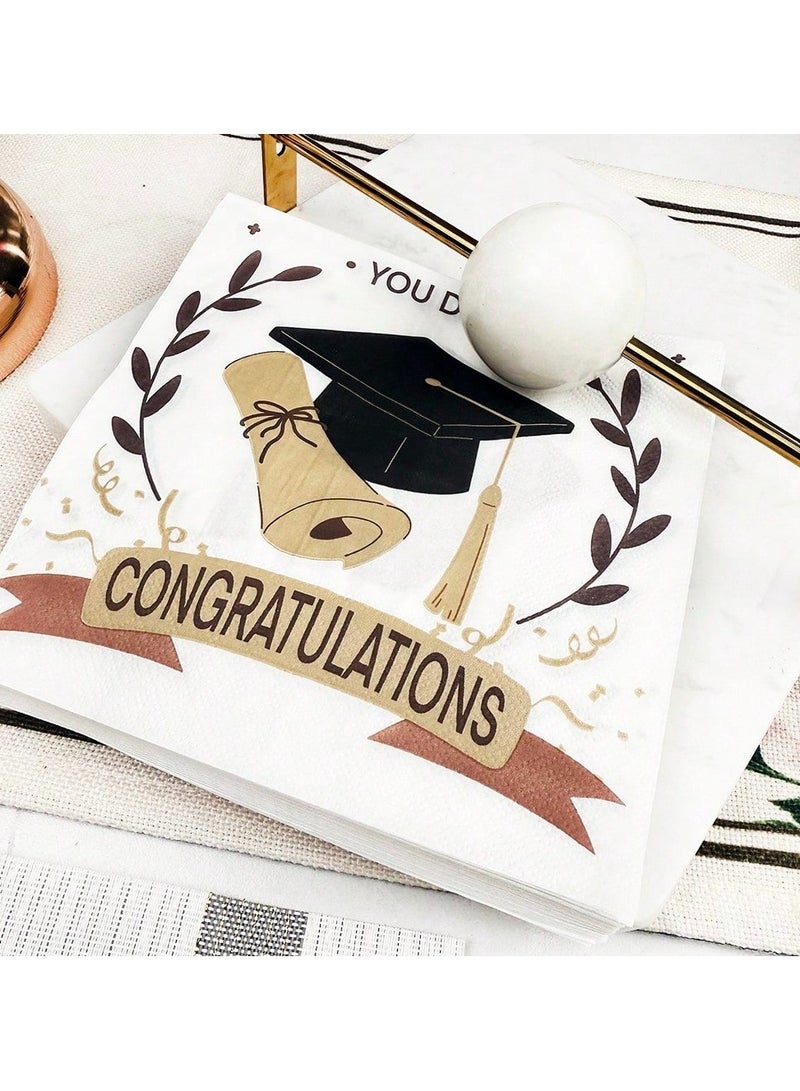 Graduation Decoration – Paper Napkins with Graduation Cap Design A set of 20 paper napkins featuring a stylish black and gold graduation cap design with the word Congratulations – perfect for gradua - Image 5