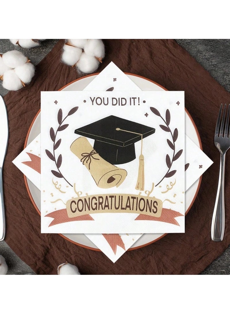 Graduation Decoration – Paper Napkins with Graduation Cap Design A set of 20 paper napkins featuring a stylish black and gold graduation cap design with the word Congratulations – perfect for gradua - Image 4