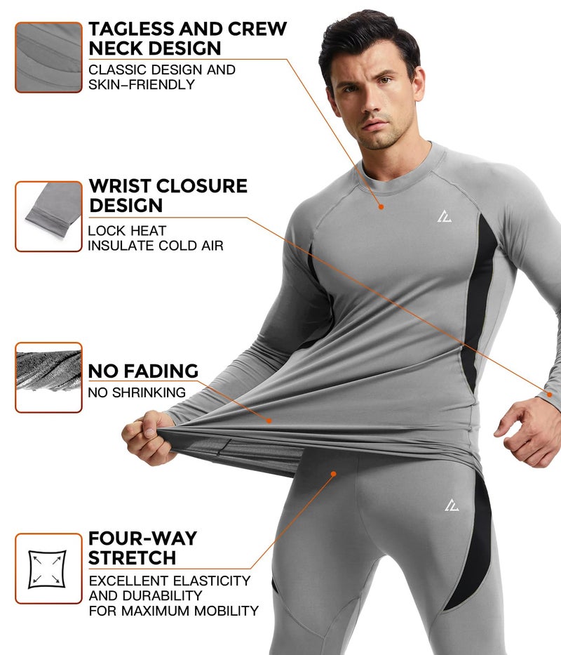 CL convallaria Thermal Underwear for Men, Long Johns Winter Hunting Gear Sport Skiing Base Layer Top and Bottom Set Midweight Grey Small - Image 2