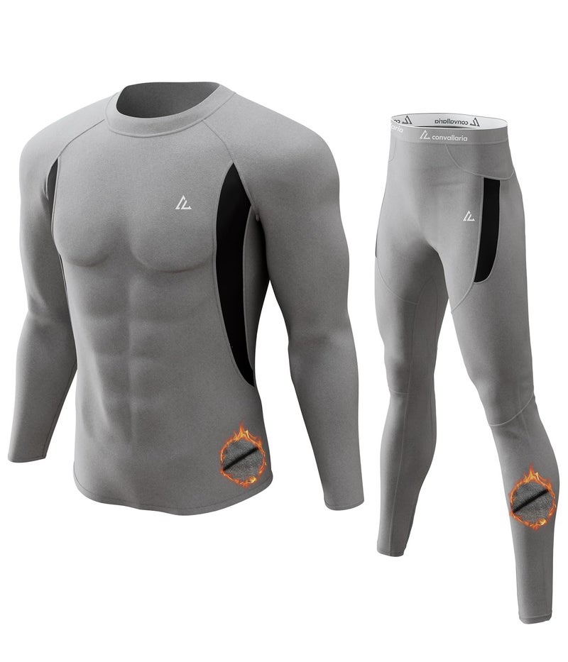 CL convallaria Thermal Underwear for Men, Long Johns Winter Hunting Gear Sport Skiing Base Layer Top and Bottom Set Midweight Grey Small - Image 1