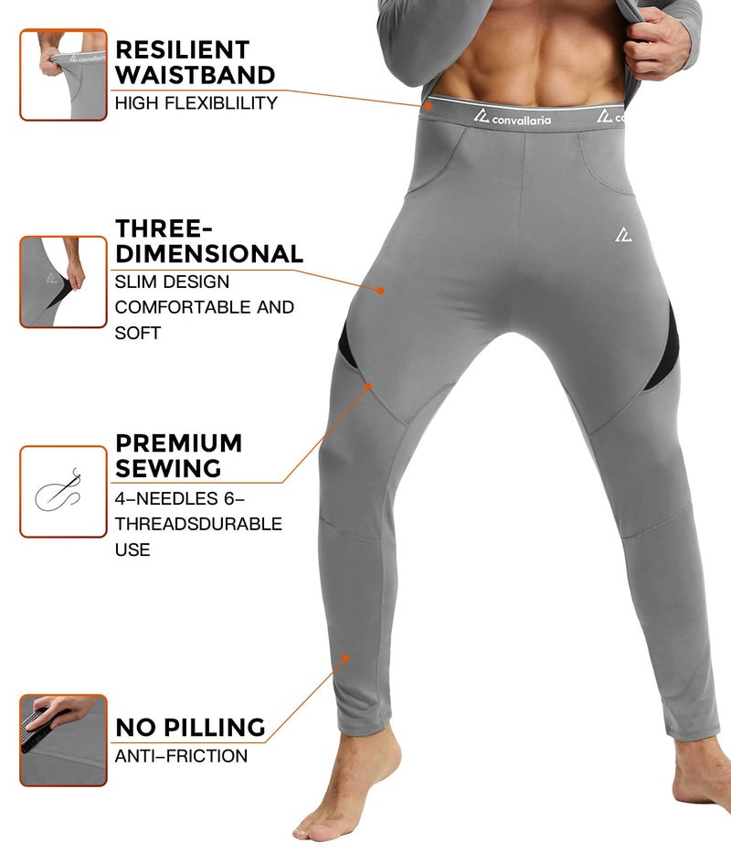 CL convallaria Thermal Underwear for Men, Long Johns Winter Hunting Gear Sport Skiing Base Layer Top and Bottom Set Midweight Grey Small - Image 3
