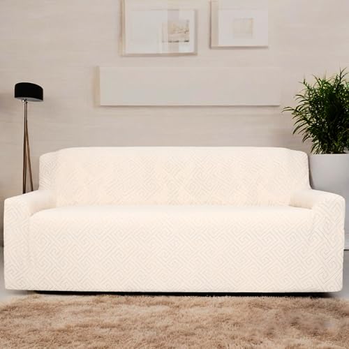 House of Quirk Universal Jacquard Fabric Sofa Cover Soft Touching Cover for Couch Flexible Stretch Sofa Slipcover (One Seater, Beige) - Image 2