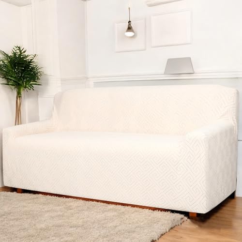 House of Quirk Universal Jacquard Fabric Sofa Cover Soft Touching Cover for Couch Flexible Stretch Sofa Slipcover (One Seater, Beige) - Image 1