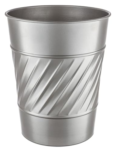 Monarch Abode Metal Bathroom Trash Can Waste Basket for Bedroom Office Desk Dorm Handcrafted Wave Embossed Durable Decorative Pewter Small Trash Can Bathroom Garbage Bin Wastebasket - Image 1
