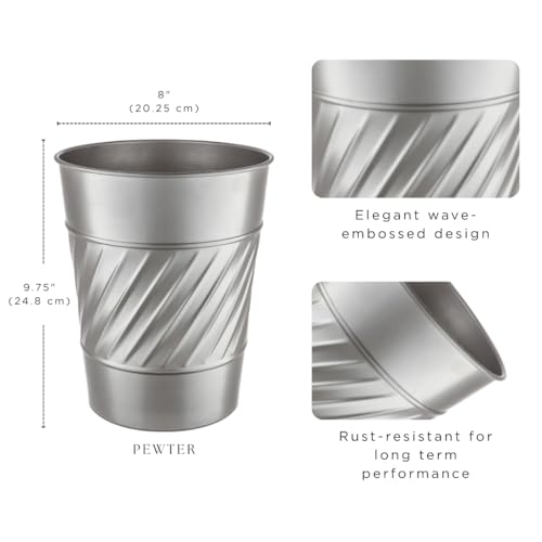 Monarch Abode Metal Bathroom Trash Can Waste Basket for Bedroom Office Desk Dorm Handcrafted Wave Embossed Durable Decorative Pewter Small Trash Can Bathroom Garbage Bin Wastebasket - Image 3