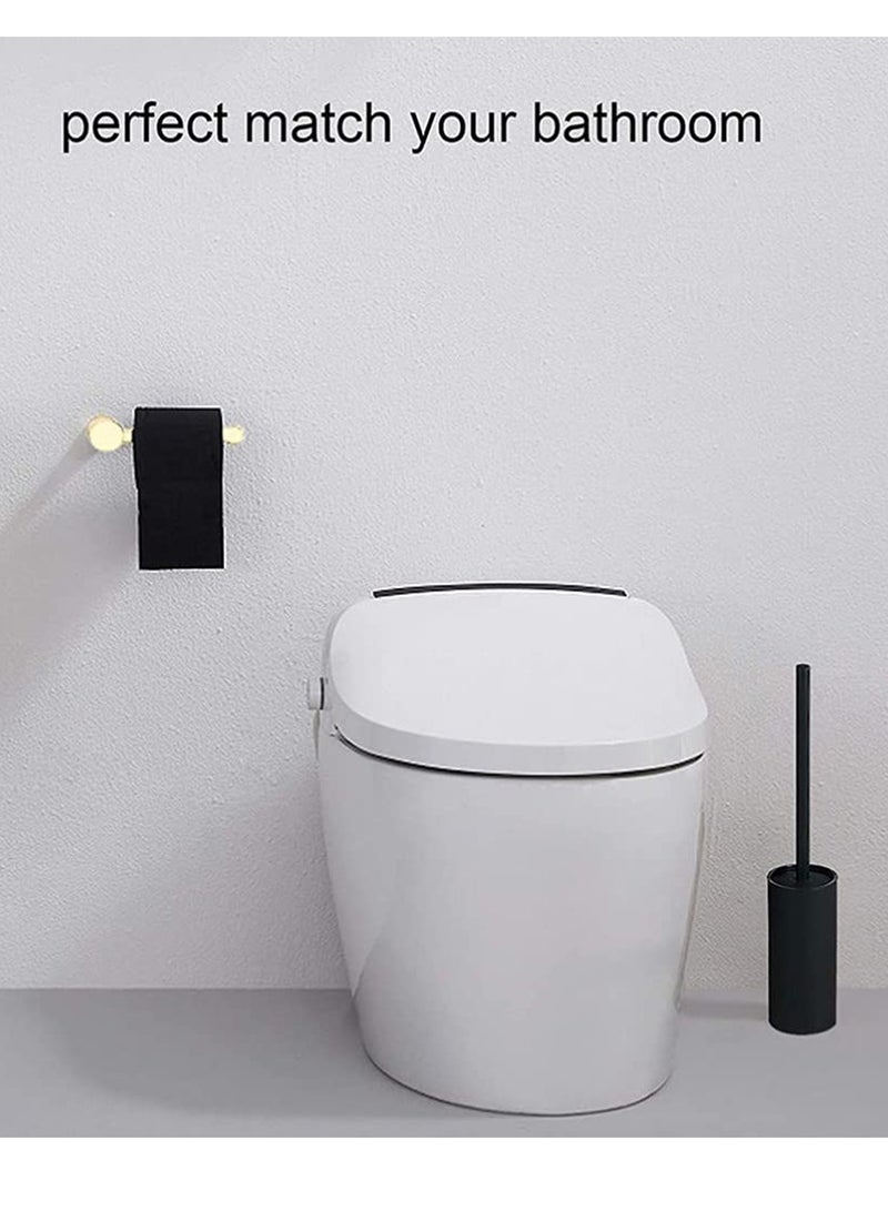 SYOSI Toilet Brush and Holder Set for Bathroom, Flexible Toilet Bowl Brush Head, Compact Size for Storage and Organization, Stainless Steel Long Handle Toilet Brush WC for Home Bathroom (Black)  - Image 1