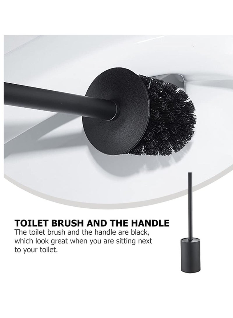 SYOSI Toilet Brush and Holder Set for Bathroom, Flexible Toilet Bowl Brush Head, Compact Size for Storage and Organization, Stainless Steel Long Handle Toilet Brush WC for Home Bathroom (Black)  - Image 3