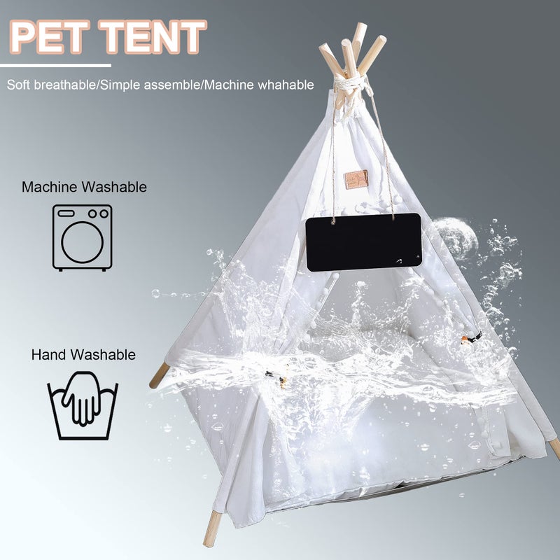 GeerDuo Pet Teepee, Portable Pet Tents for Small Dogs or Cats, Puppy Sweet Bed Washable Dog or Cat Houses with Cushion(White,24in) - Image 3