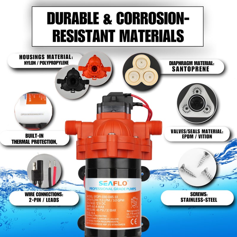 SEAFLO SEAFLO 33 Series DC Diaphragm Pump – 4-Year Warranty! 12V, 3.0 GPM, 45 PSI, Self-Priming, Run Dry Safe, Built-In Pressure Switch | Ideal for Marine, RV, and Water Systems  - Image 4