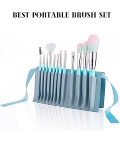 daroge 12 Pieces Professional Makeup Brush Gift Set For Women Lite Blue  - Image 4