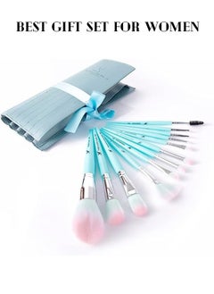 daroge 12 Pieces Professional Makeup Brush Gift Set For Women Lite Blue  - Image 3