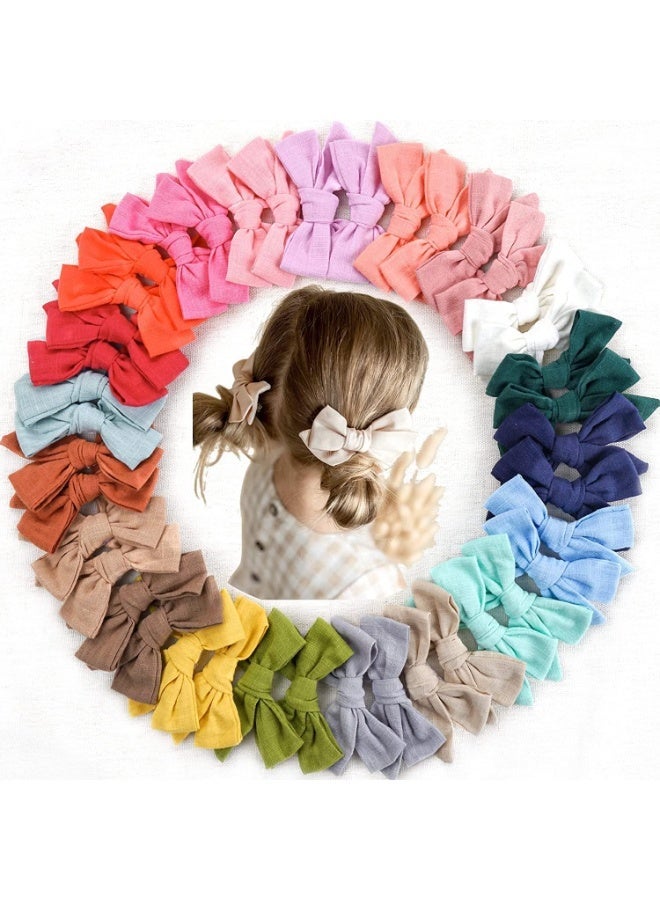 40 Pcs Girls Hair Clips, Linen Fabric Hair Bows, Barrettes Clips for Infant Fine Hair, Alligator Clips Hair Accessories for Little Girls Toddlers Kids and Teens, 20 Colors in Pairs - Image 1