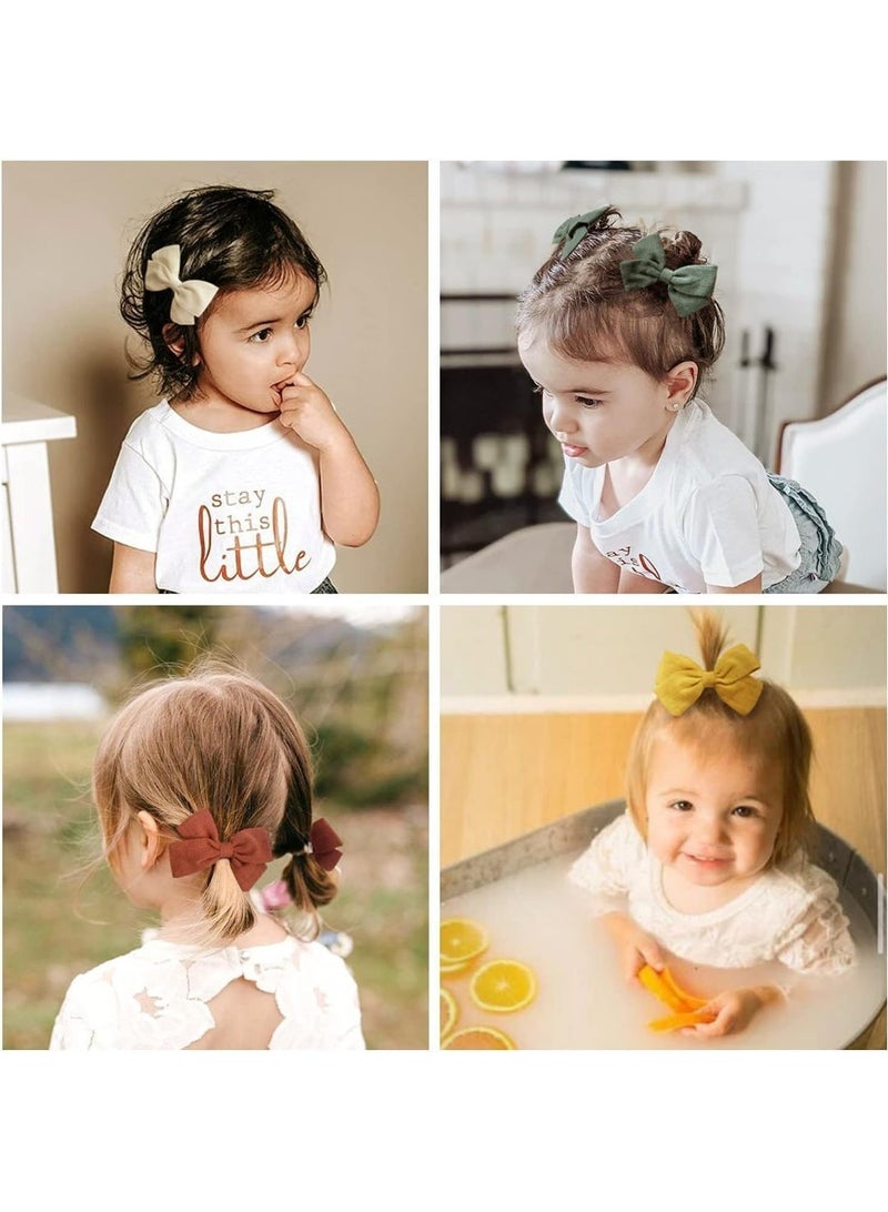 40 Pcs Girls Hair Clips, Linen Fabric Hair Bows, Barrettes Clips for Infant Fine Hair, Alligator Clips Hair Accessories for Little Girls Toddlers Kids and Teens, 20 Colors in Pairs - Image 5