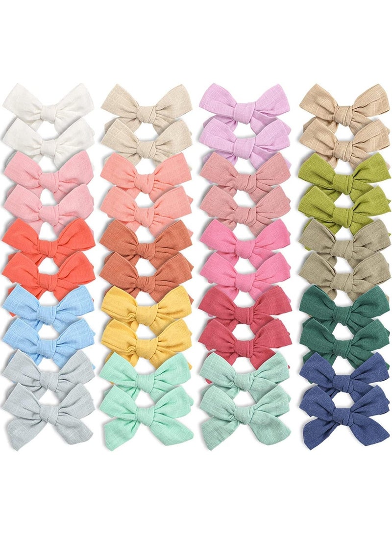40 Pcs Girls Hair Clips, Linen Fabric Hair Bows, Barrettes Clips for Infant Fine Hair, Alligator Clips Hair Accessories for Little Girls Toddlers Kids and Teens, 20 Colors in Pairs - Image 3