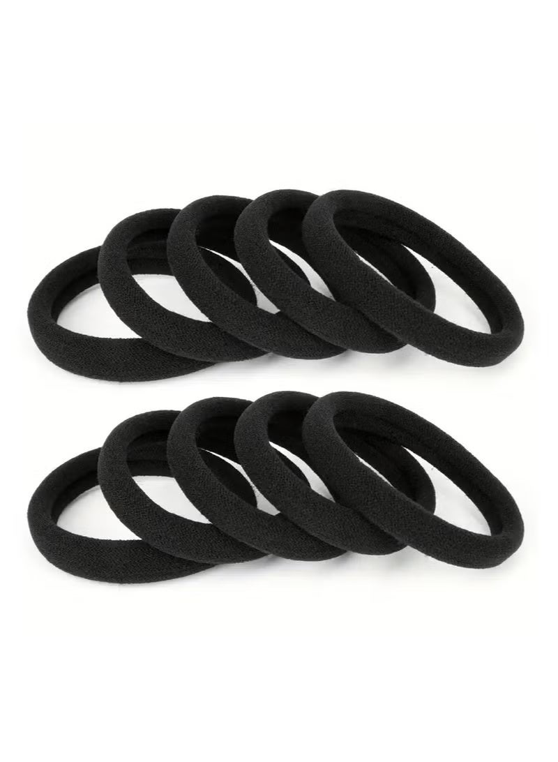 100PCS Hair Ties Black Large Stretch No Damage Ponytail Cotton Seamless Hair Ties Elastic for Women Thick Heavy Curly Hair - Image 2