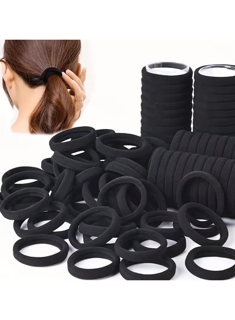 100PCS Hair Ties Black Large Stretch No Damage Ponytail Cotton Seamless Hair Ties Elastic for Women Thick Heavy Curly Hair - Image 1