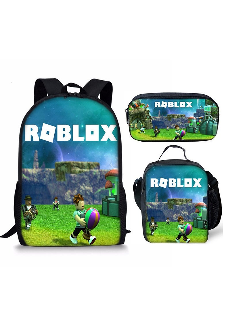 Digital Printing Large Capacity Backpack Three piece Set Lunch Bag Pen Bag Polyester Comfortable Load Reducing Backpack for Students and Children Unisex - Image 1