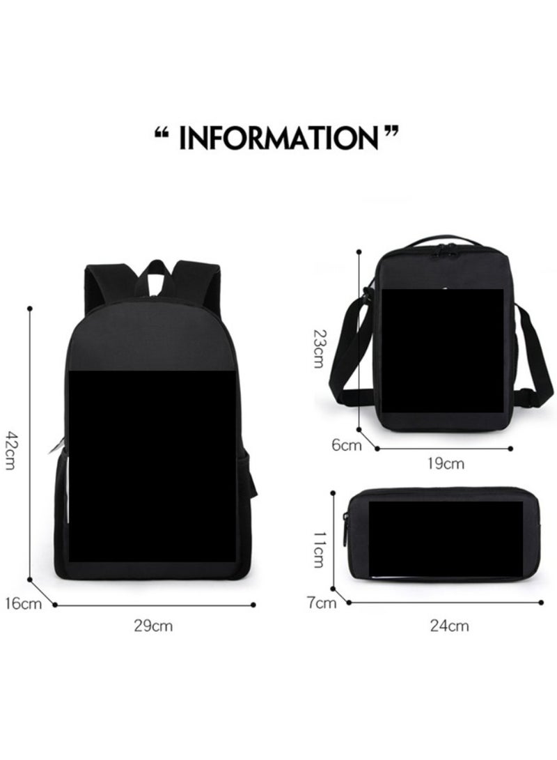 Digital Printing Large Capacity Backpack Three piece Set Lunch Bag Pen Bag Polyester Comfortable Load Reducing Backpack for Students and Children Unisex - Image 2