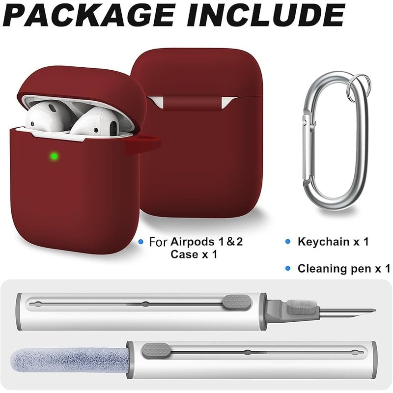 Woyinger for AirPods Case Cover, Come with Cleaner Kit, Soft Silicone Protective Cover for Women Men Compatible with Apple AirPods 2nd 1st Generation Charging Case, Front LED Visible, Wine Red - Image 2