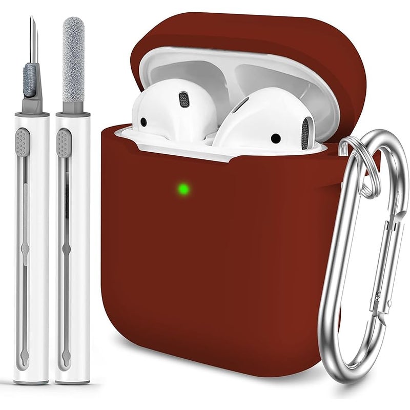 Woyinger for AirPods Case Cover, Come with Cleaner Kit, Soft Silicone Protective Cover for Women Men Compatible with Apple AirPods 2nd 1st Generation Charging Case, Front LED Visible, Wine Red - Image 1