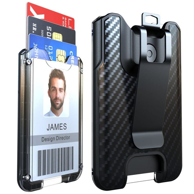LIUGX Badge Holder, ID Card Holder with Metal Clip - Durable Polycarbonate (Holds 1 to 4 Cards), Portable Wallet for Office, Laborer, Police, Work, Black - Image 1
