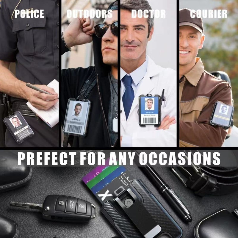 LIUGX Badge Holder, ID Card Holder with Metal Clip - Durable Polycarbonate (Holds 1 to 4 Cards), Portable Wallet for Office, Laborer, Police, Work, Black - Image 5