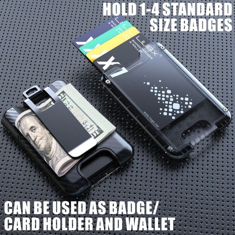 LIUGX Badge Holder, ID Card Holder with Metal Clip - Durable Polycarbonate (Holds 1 to 4 Cards), Portable Wallet for Office, Laborer, Police, Work, Black - Image 2