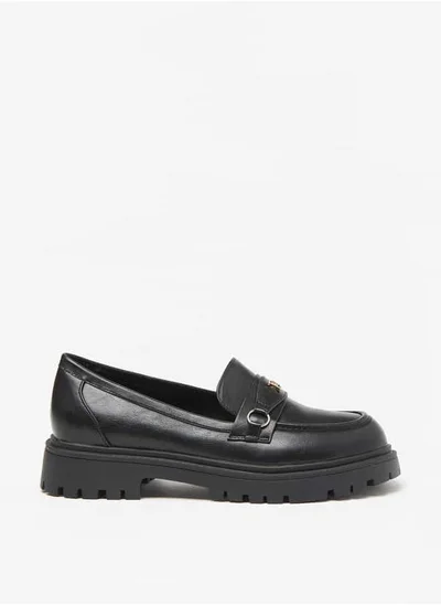 Flora Bella By Shoexpress Women Monogram Print Slip-On Chunky Loafers with Metallic Accent