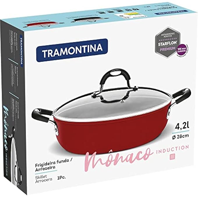 TRAMONTINA Monaco Induction 28Cm 42L Aluminum Skillet With Interior Starflon Premium Pfoa Free Nonstick Coating And Exterior Red Silicon Coating - Image 5