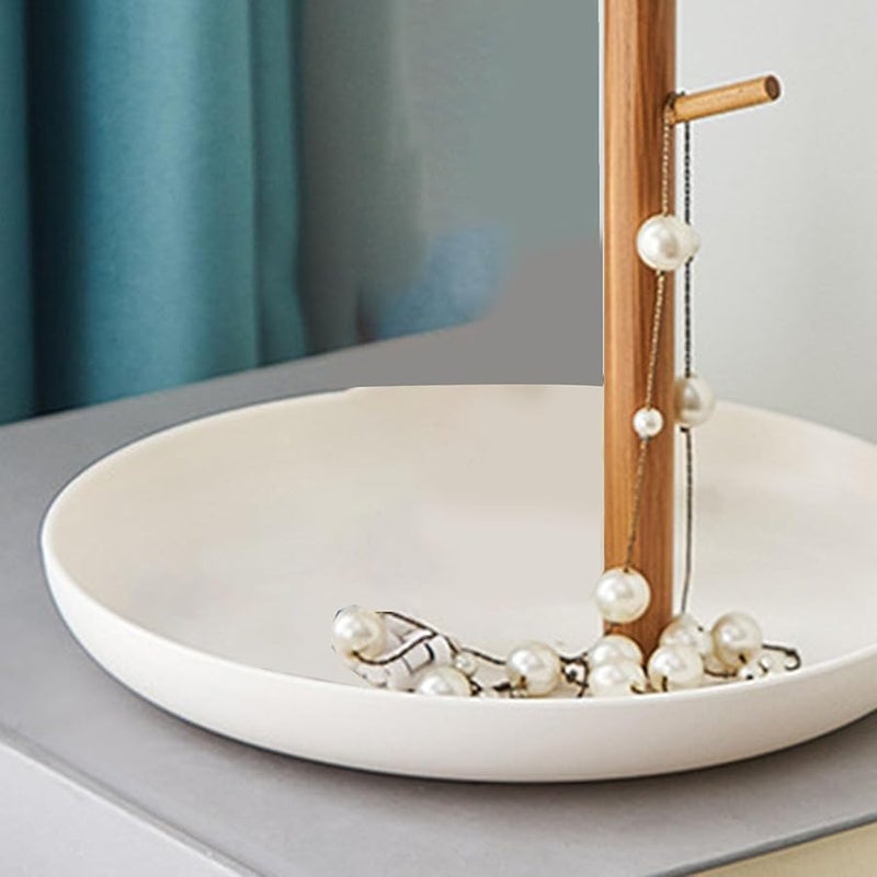 White Entryway Key Holder Stand With 3 Tiers Hooks Storage Shelf And Jewelry Organizer Tray - Image 3