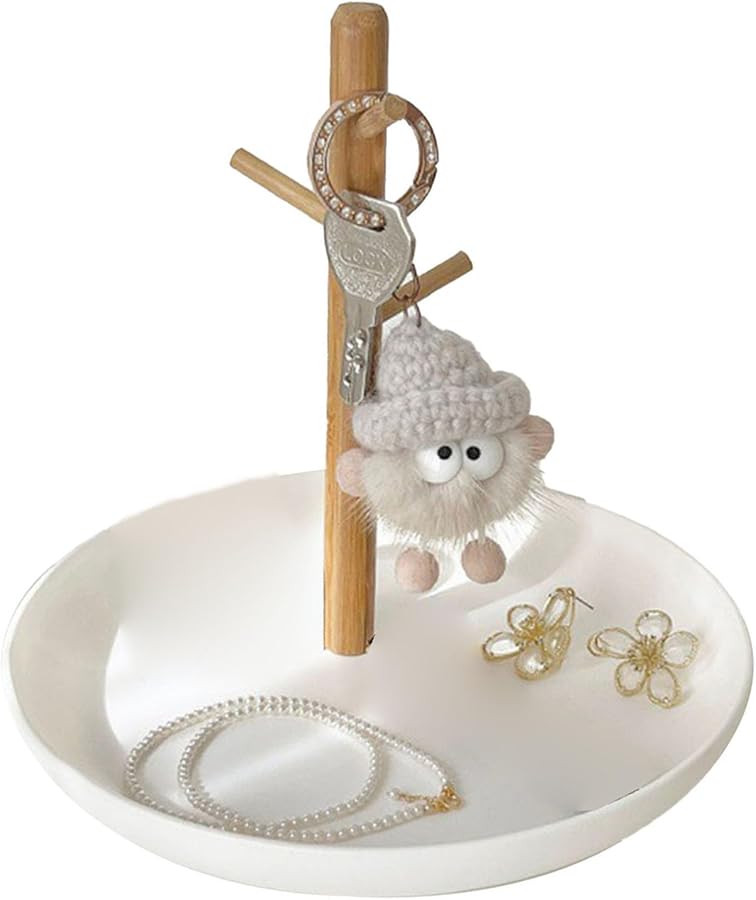 White Entryway Key Holder Stand With 3 Tiers Hooks Storage Shelf And Jewelry Organizer Tray - Image 1