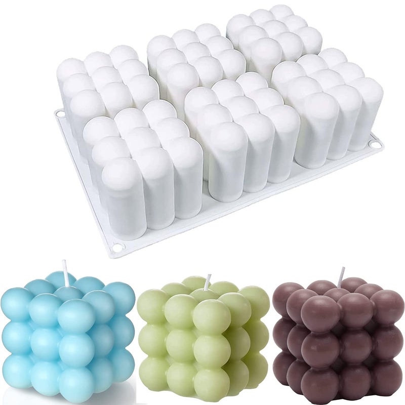 Konrisa Cube Candle Molds 6 Cavity 3D Bubble Silicone Molds for Candles Making Cake Mold for Baking Chocolate Dessert Mousse Cake Ice Cream and Making Soap Wax