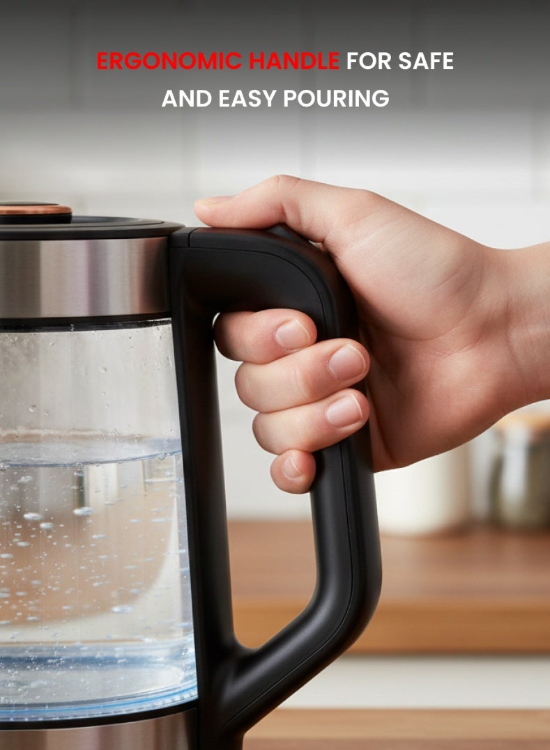 أوجيرا غلاية كهربائية بهيكل زجاجي 1.8 لتر 1500 واط | تسخين سريع للماء | تصميم زجاجي شفاف | إيقاف تلقائي وحماية من التشغيل الجاف | مقبض مريح | OG1518EK أسود/فضي - Image 4